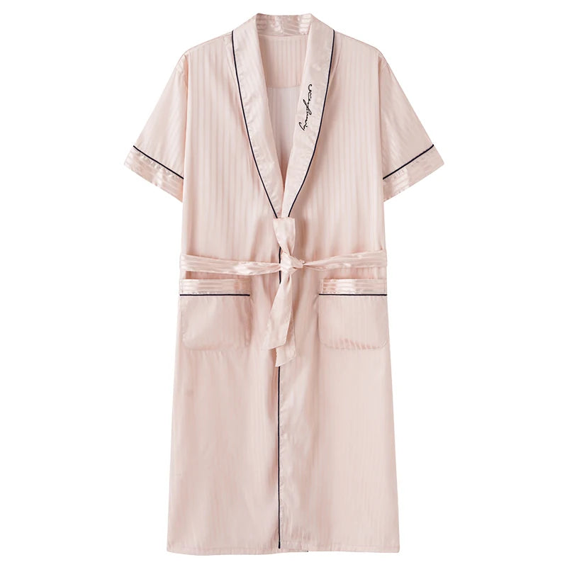 Pink Short Sleeve Striped Robe